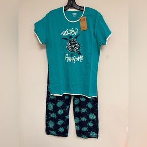 Lazy One Turquoise and Navy Turtle Pajama Set